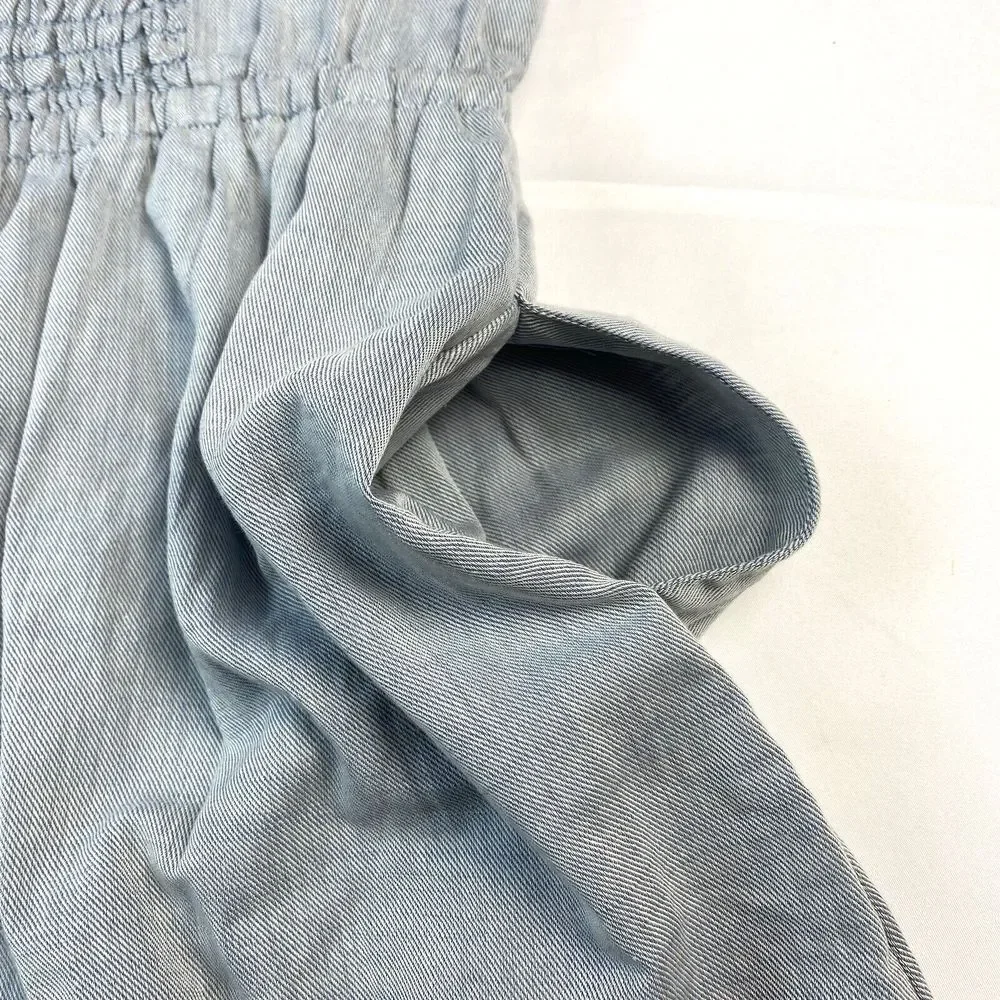 Who What Wear Women's Dress Small Chambray Twill Puff Sleeve Mini Ruffle Hem NWT